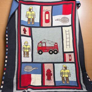 Pem America Fireman Fire Engine COTTON QUILT 86” Square Vintage Ladder